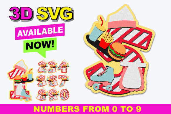 1950 Retro Diner Numbers 3D SVG for Creative Projects