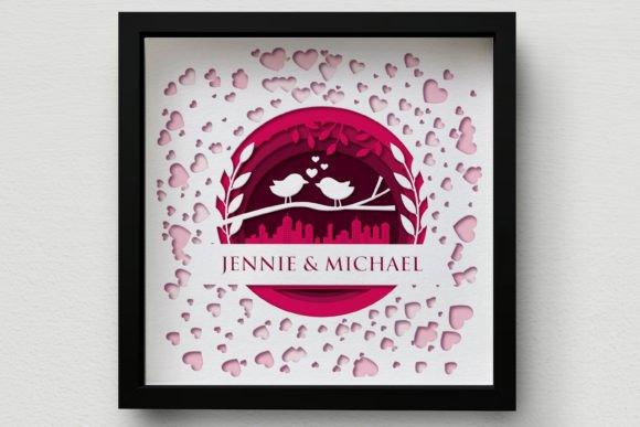 3D Love Bird Shadow Box SVG, Valentine s