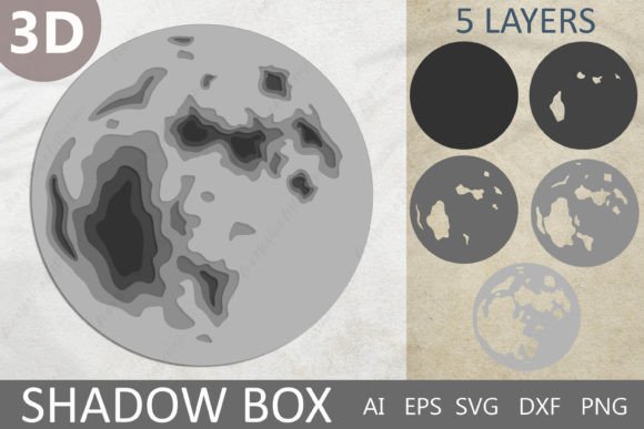 3D Moon SVG, Layered Paper Cut Moon for Creative Workflows