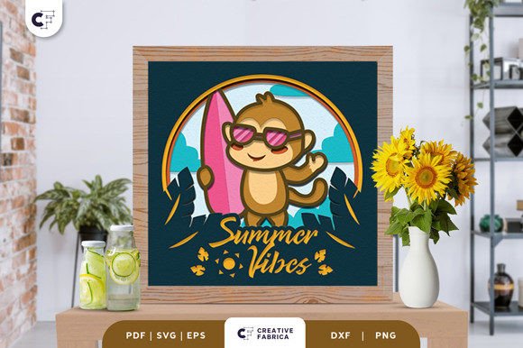 Baby Monkey in the Beach 3D Shadow Box