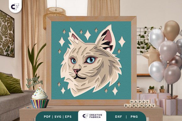 Birthday Cat 3D Layered Paper Cut