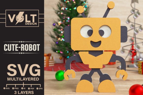 Cute Robot 3D SVG Multilayered Cut File