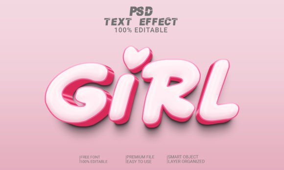 Girl 3D Text Effect Editable PSD File