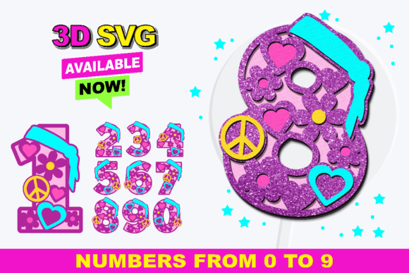 Groovy Hippie Numbers 3D SVG for Creative Projects