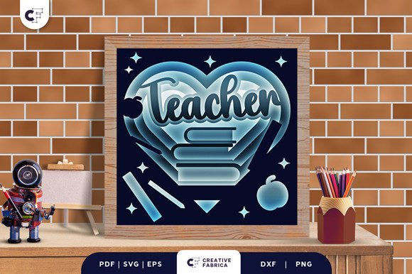 Heart Shape Teacher 3D Shadow Box SVG