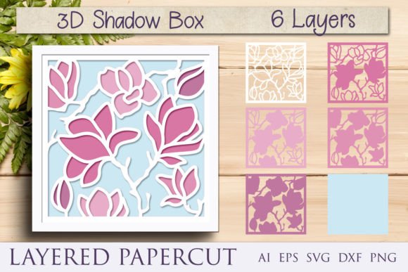 Magnolia Flowers 3D Shadow Box SVG