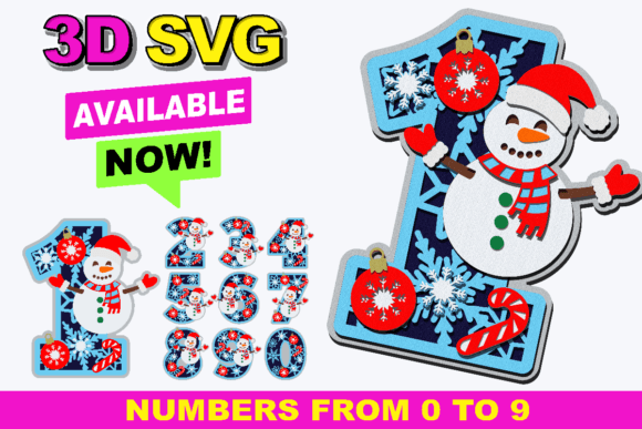 Snowman Numbers 3D SVG for Creative Projects