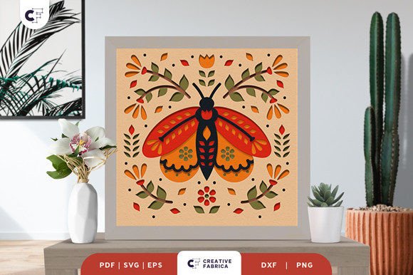Spring Folk Art Moth 3D Shadow Box