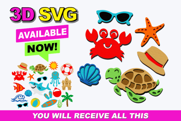 Summer Beach Elements 3D SVG for Creative Projects